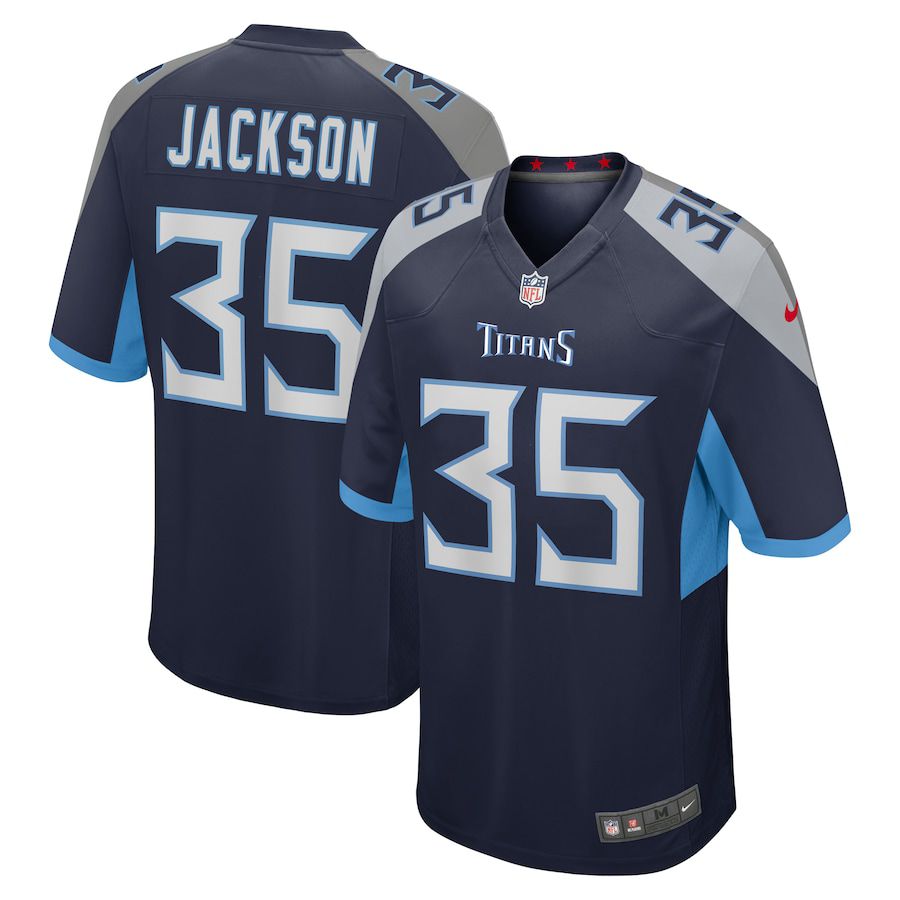 Men Tennessee Titans 35 Chris Jackson Nike Navy Game NFL Jersey